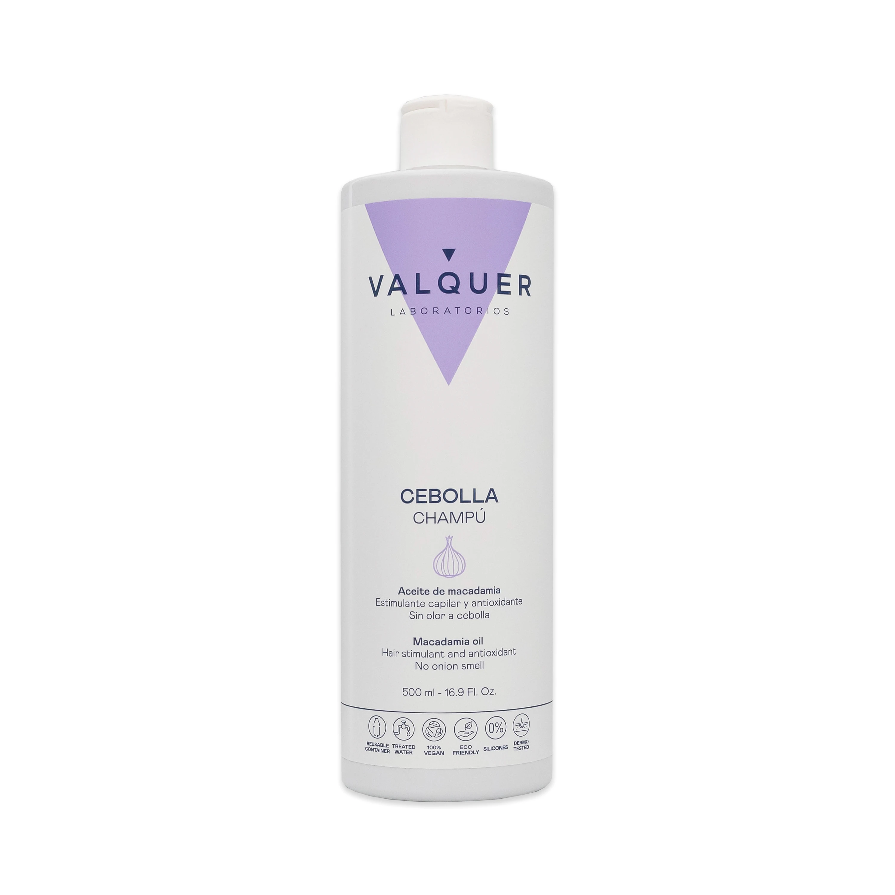 Valquer Champú de Cebolla. Con propiedades regenerativas y estimuladoras para un cabello sano,