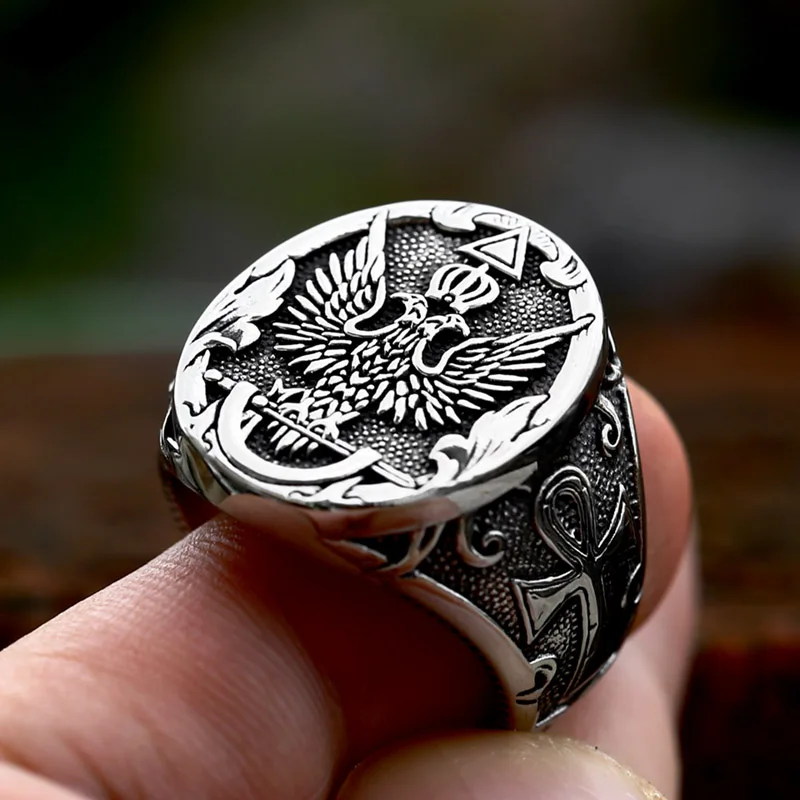 BEIER New Design Stainless Steel Eagle Ring Bird Pattern Cross US Style Men\'s Ring Cool Biker Animal Jewelry High Quality