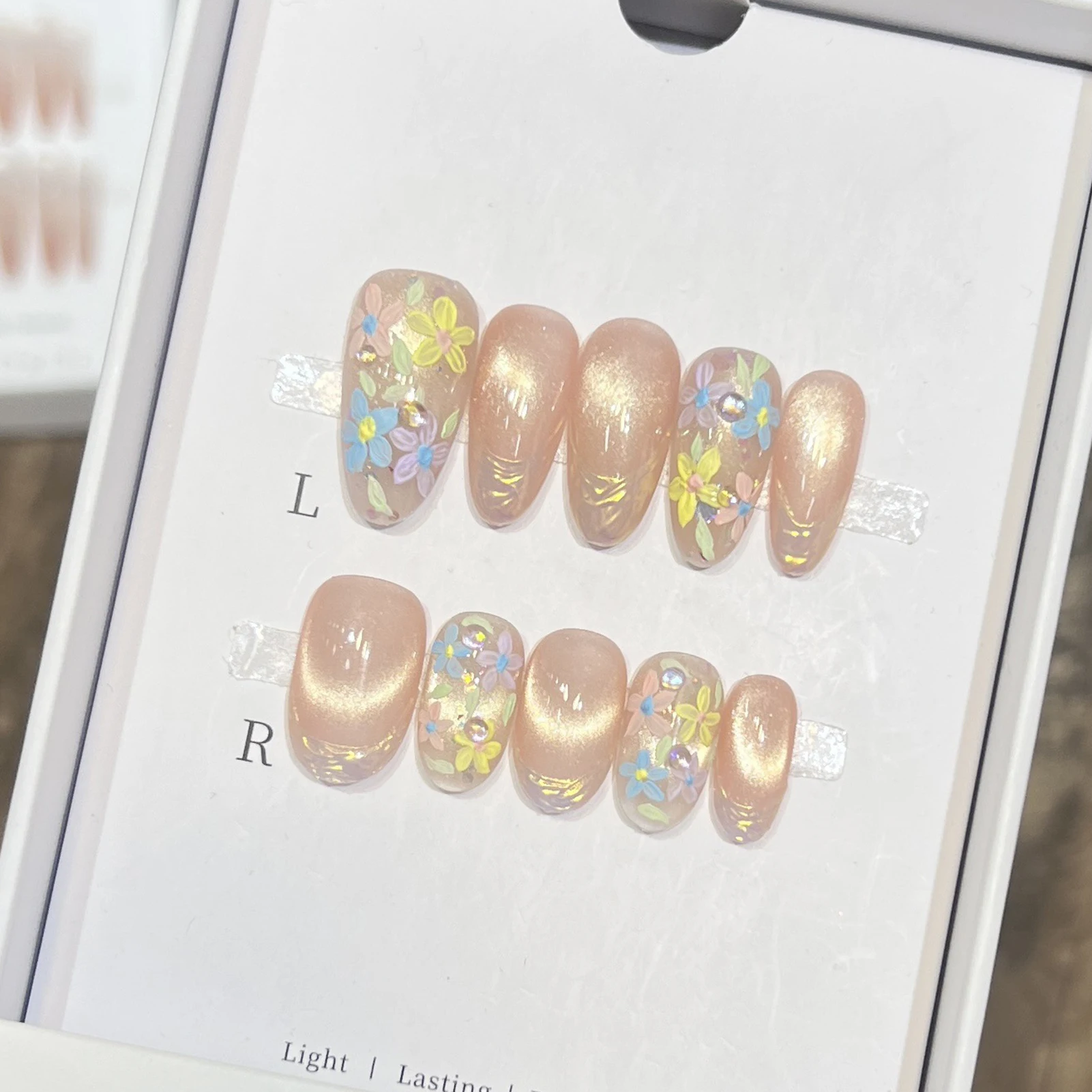 

10 шт., ручная роспись, французский кошачий глаз, цветок, пресс на ногтях, эллипс, накладные ногти для женщин, сделай сам, маникюрный салон, вечерние, свадебный подарок