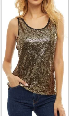 New Fashion Sexy Metal Womens Sequins Glitter Shinny Camis Sleeveless T-Shirt Summer Sparkle Shimmer Vest Crop Tee