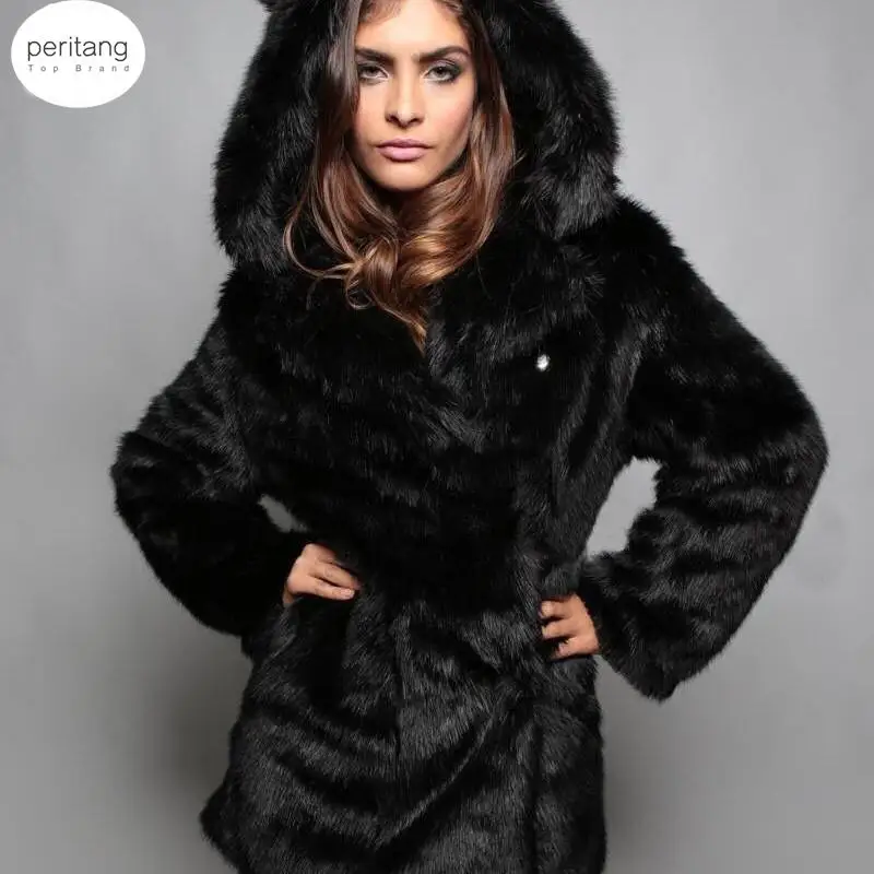 Like Wolf Artificial Fox Fur Coat Cartoon Ear Hooded Faux Rabbit Fur Coats Plush Jacket Faux Fur Hood Animal Hat Women Outwear