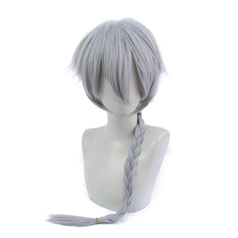 วิกผมยาวสีเทาแบบถักเปีย ทำจากผมแท้ สำหรับคอสเพลย์ วิกผมไหมทนความร้อนสูง สำหรับการแสดงศิลปะสมัยใหม่ การแสดงบนเวที เทศกาล งานปาร์ตี้ งานเต้นรำ วิกผมเต็มศีรษะ