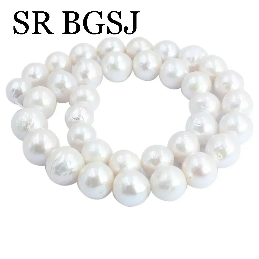 

10-12.5mm Wholesale White Nearly Round Edsion Natural Freshwater Pearl Spacer Loose DIY Beads Strand 14"