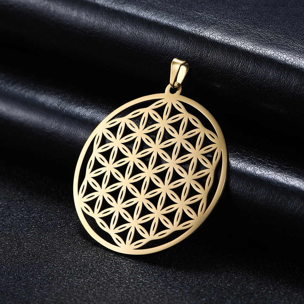 EUEAVAN 10pcs Flower of Life Charms Pendant for Necklace Stainless Steel Charm for Necklace Jewelry Making Mandal DIY Pendants