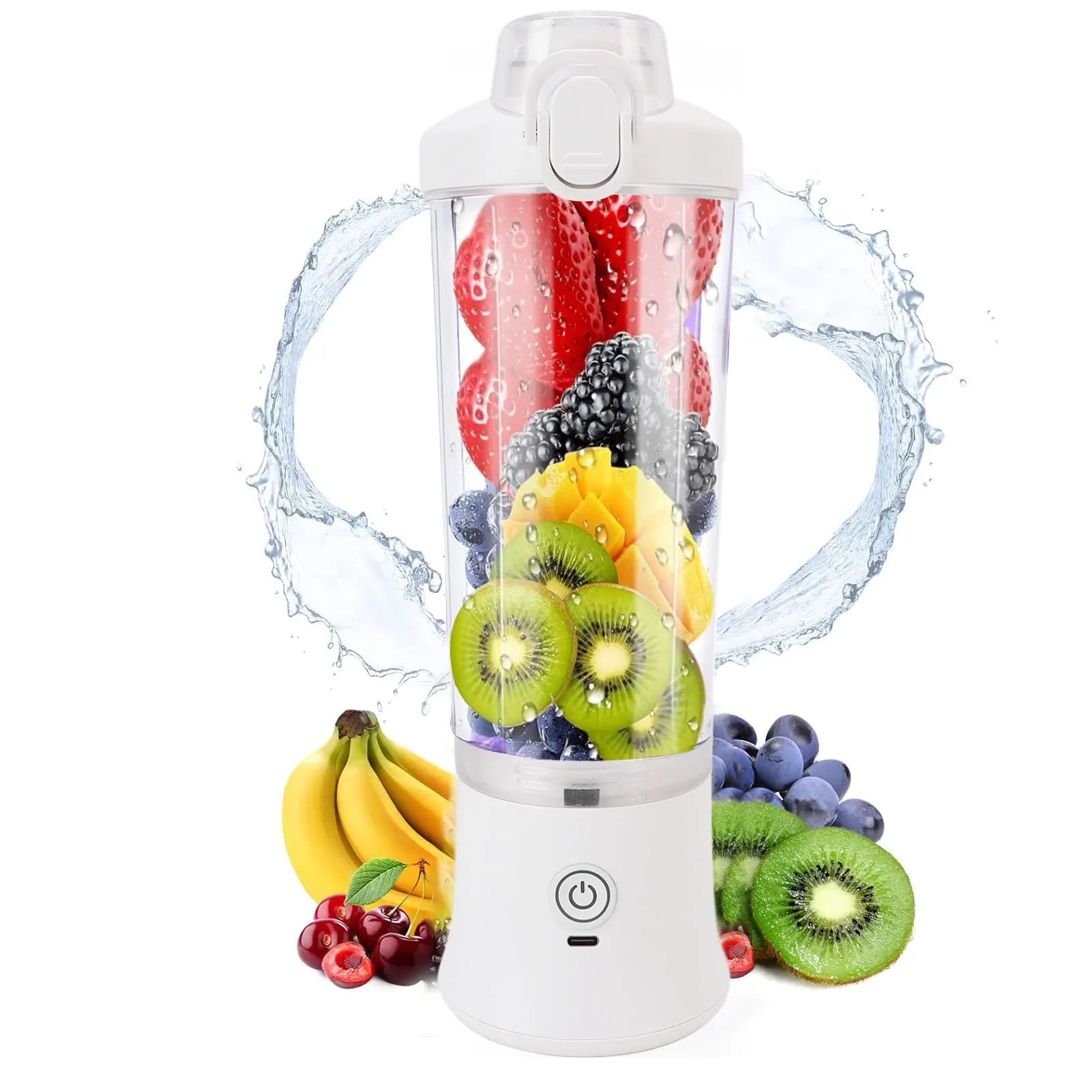 USB C Rechargeable Portable Blender 600ml 18000RPM Mini Smoothie Maker with Stainless Steel Blade RGB Light for Travel Gym Home