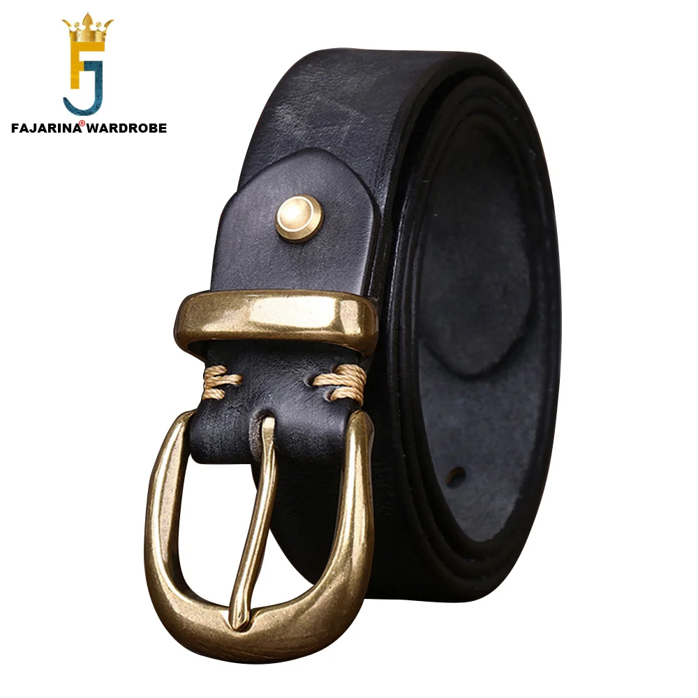 

FAJARINA Top Quality Solid Cow Skin Leather Brass Pin Buckle Belt 28mm Wide