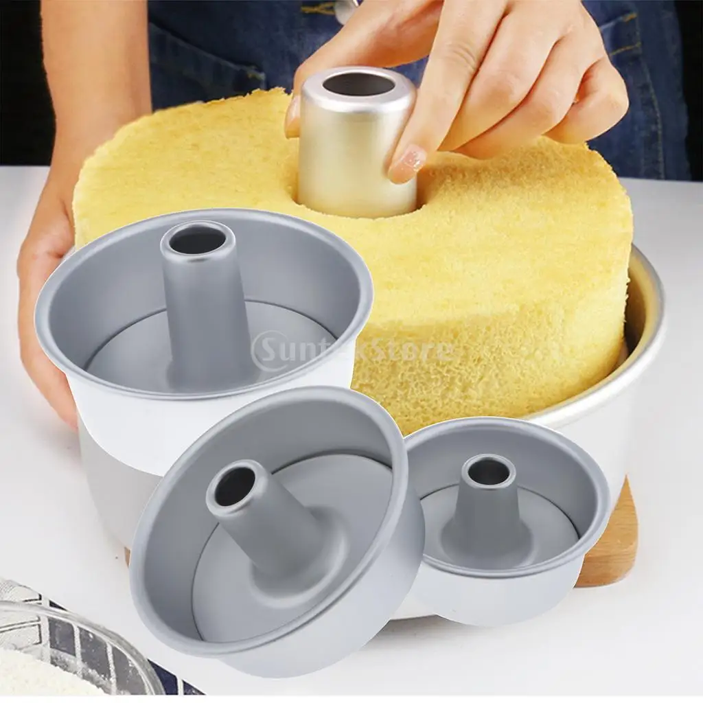 3Pcs/Set Hollow Chiffon Cake Mold Angel Food Cake Pan Baking Mould 4/5/7 Inch Cake Moulding Oven Bake Tools Kit Dish Bakeware