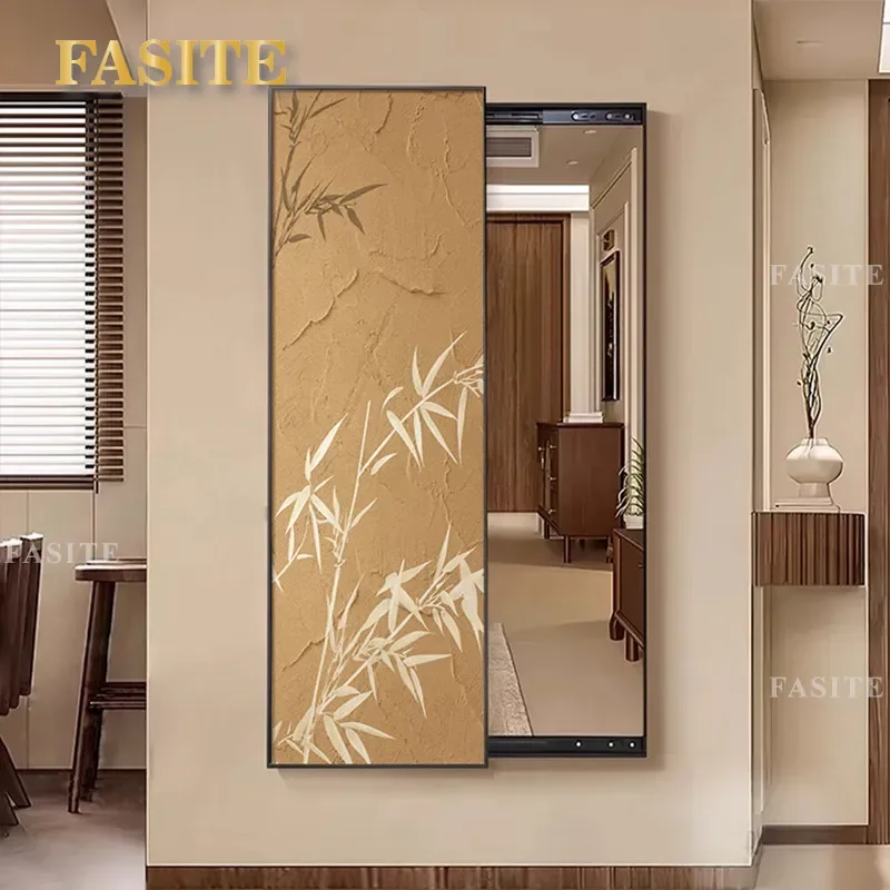 For Hidden Full Body Mirror Push Pull Mural Maillard Retro Style Porch Decorative Painting No Punching Bedroom Wall Art