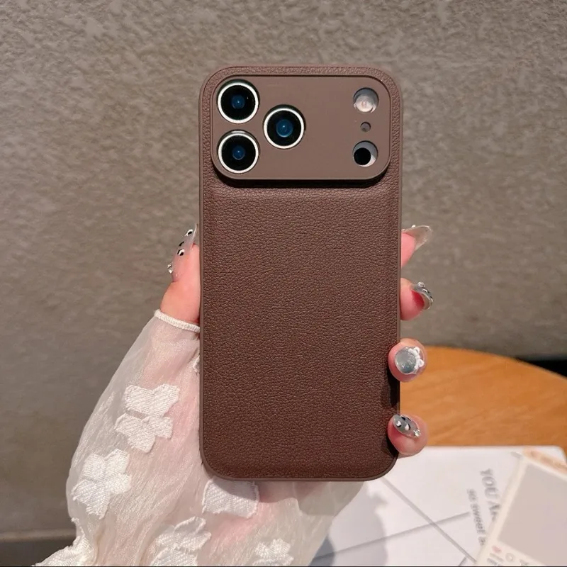 Luxuriöse Retro-Hülle mit Litchi-Leder-Textur für iPhone 17 Air 16 15 14 Plus 13 16E Stoßfeste Matte Abdeckung – Detail 8