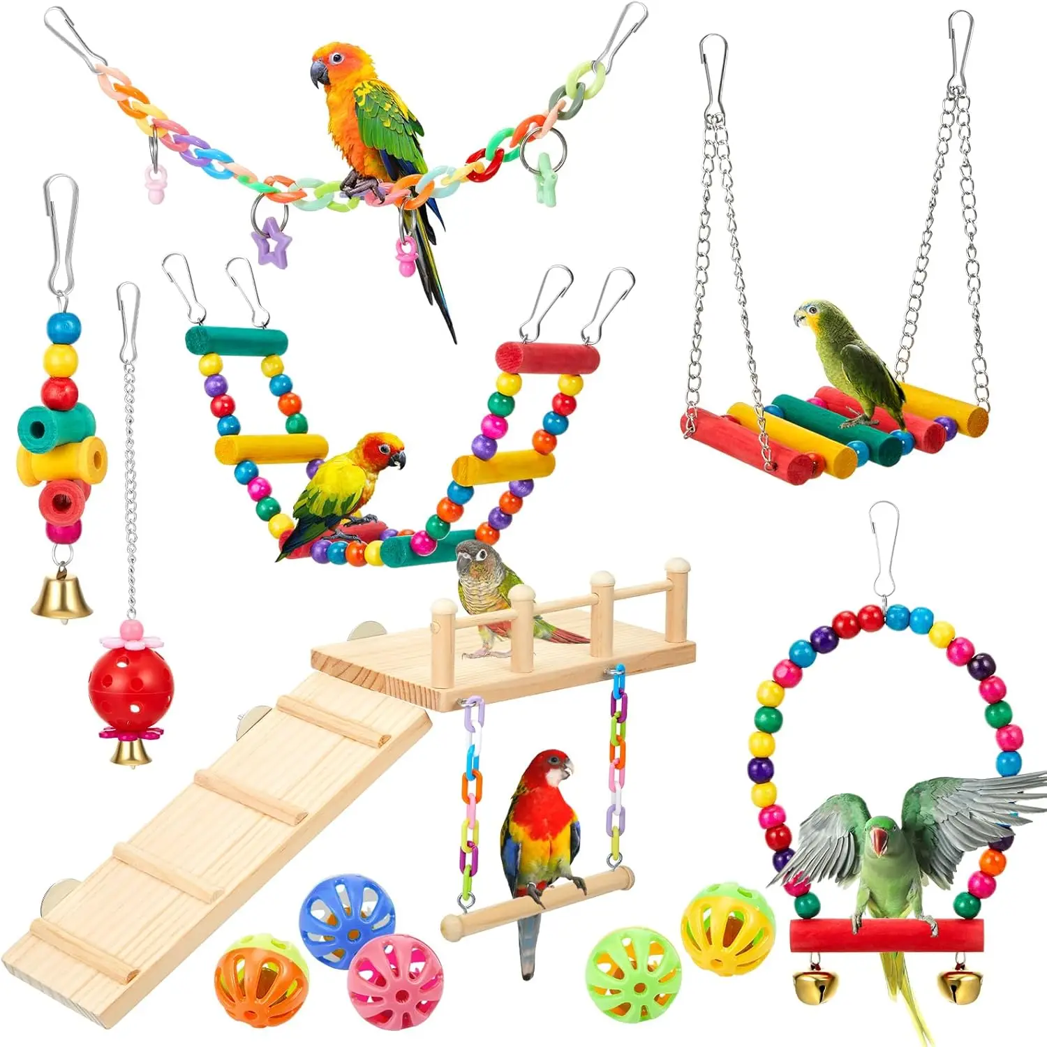 

12 Pcs Cockatiel Toys Bird Toys for Conures, Bird Cage Accessories, Parakeets Perches Cage Parrot Ladders, for Hanging Swinging