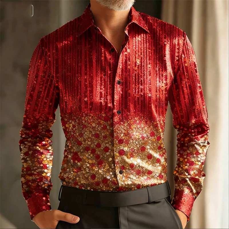 New men's long sleeved shirt art casual 3D wave printing party holiday men's clothing long sleeved shirt top