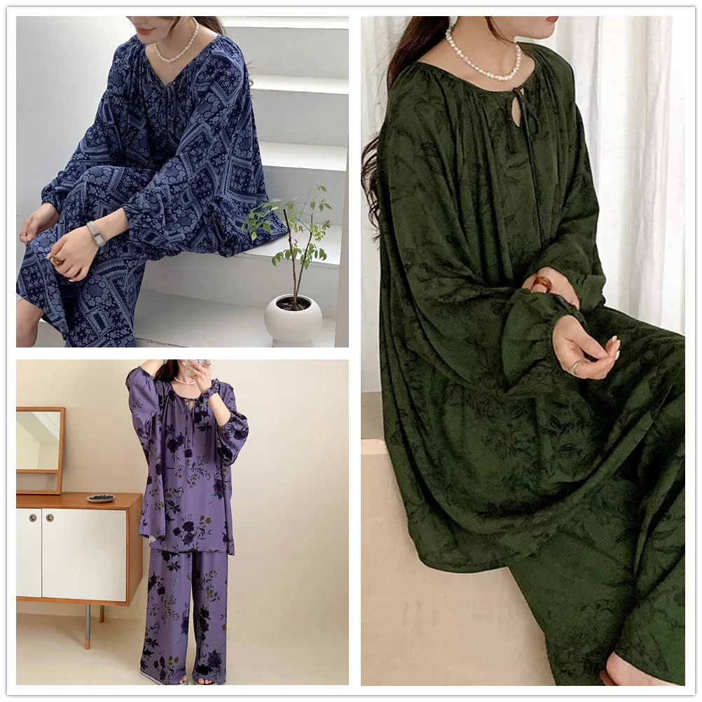 Loose Two-piece Set Women Home Clothes for Summer Viscose Pullover Trouser Suits Ladies Sleepwear Girl Pajamas Loungewear