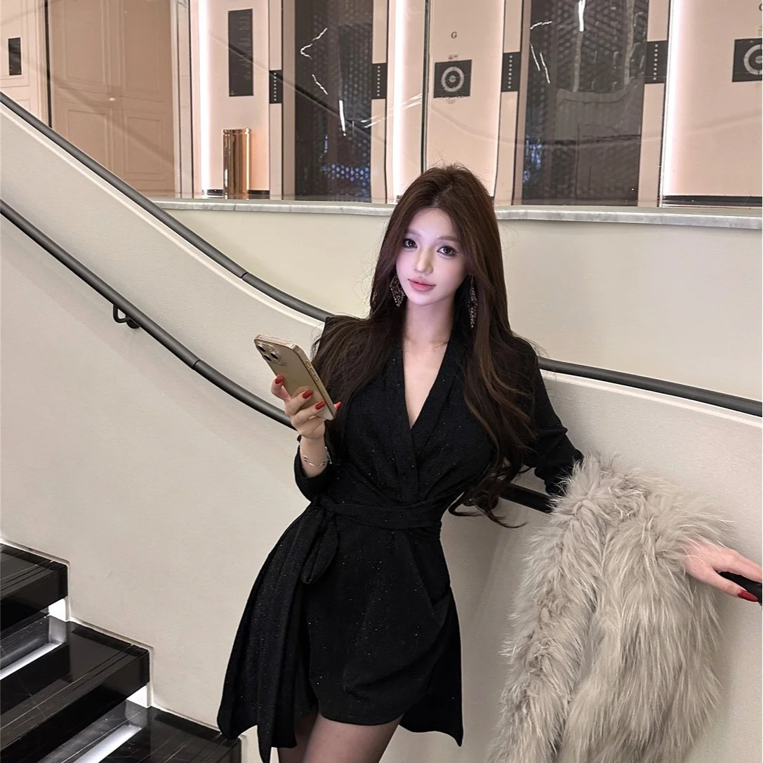 スリムフィット ハイウエスト Vネック セクシー ストラップ スリット入り ロングスカート レディース レトロ ファッション 韓国風 通勤 スカート