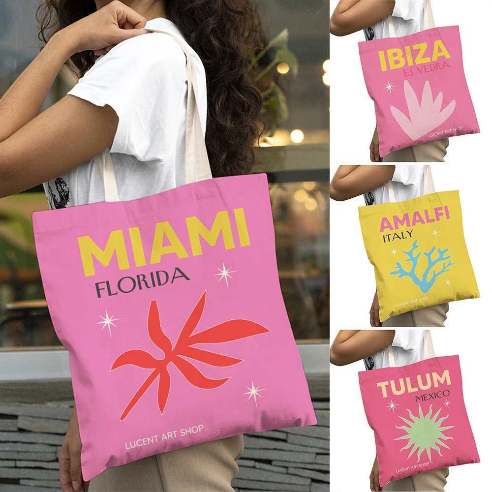 

Capri Palmbeach Hawaii Monaco Miami Ibiza Woman Shopping Bags Folding Big Capacity Travel Tote Handbag Supermarket Shopper Bag