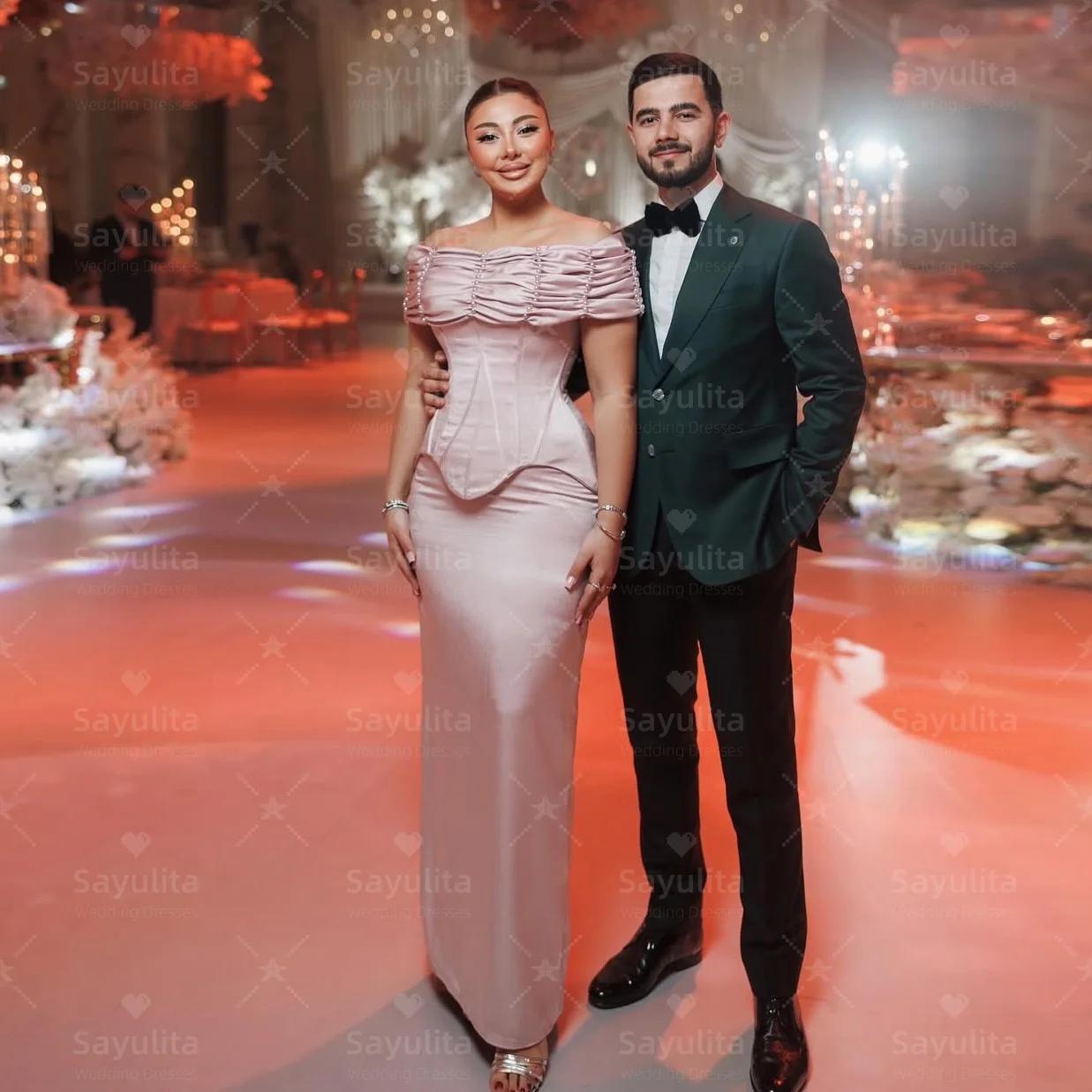 

Sayulita Saudi Prom Dresses Beading Ruched Boat Neck Evening Dress Long Sheath Bride Wear Formal Party Gowns Customized