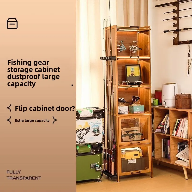 釣り竿収納ラック、ディスプレイラック収納キャビネット、餌箱収納釣り道具キャビネット