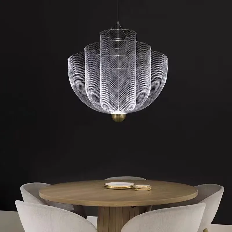 

Nordic Netherland Designer Iron Grid Chandelier Geometric Living Room Dining Room Silver Gold Creative Led Large Chandelier