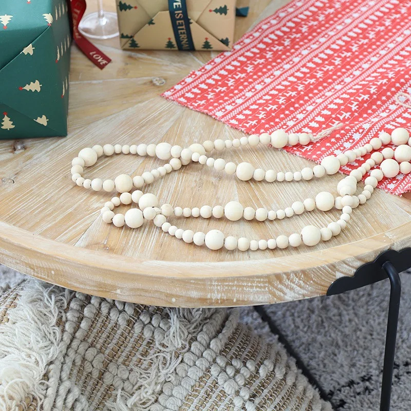 Farmhouse Beads Wooden Beaded Garland Farmhouse Home Decor Rustic Country Natural Holiday Christmas Tree Garland Boho Decoration