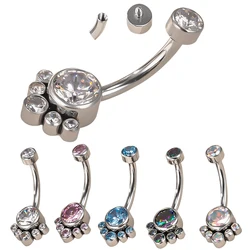 G23 Titanium curved Navel barbell Zircon Sexy Belly Dance Ear Pircing Earrings Helix Belly button Ring Beach shiny Body Jewelry