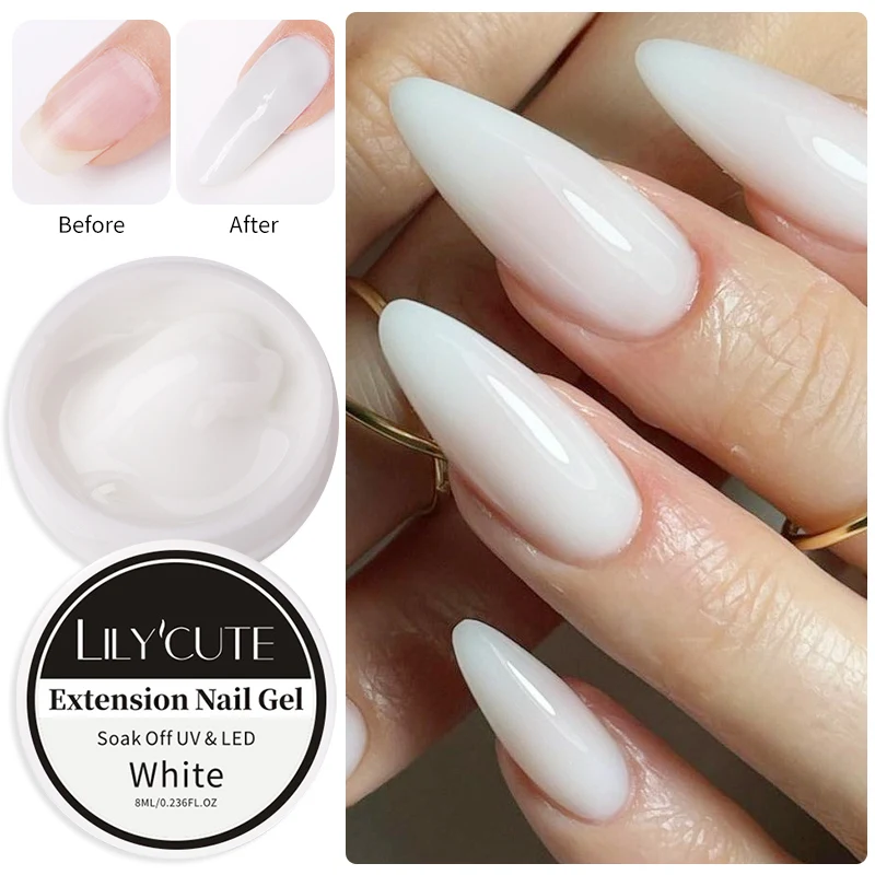 LILYCUTE 8ML Gel per estensione unghie Gelatina Rosa Bianco Trasparente Gel duro Estensione Gel UV per unghie Dito French Nail Art Manicure fai da te