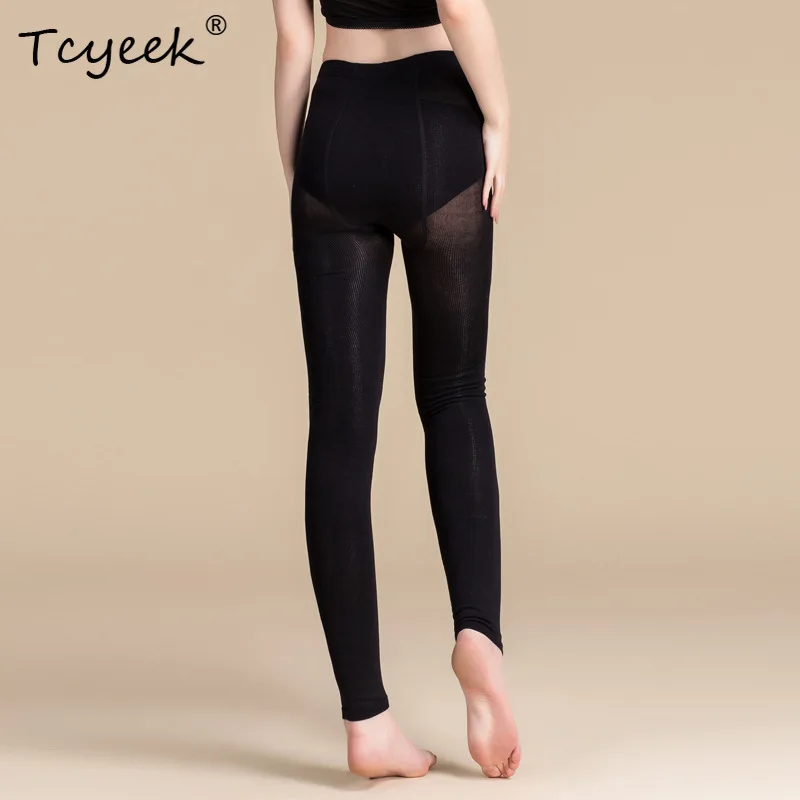 Tcyeek Dames Hoge Taille Legging 50% Zijde 30% Katoen 20% Spandex Effen Slanke Dikker Legging Dieptepunt Broek 2023 Nieuwe B37126QC