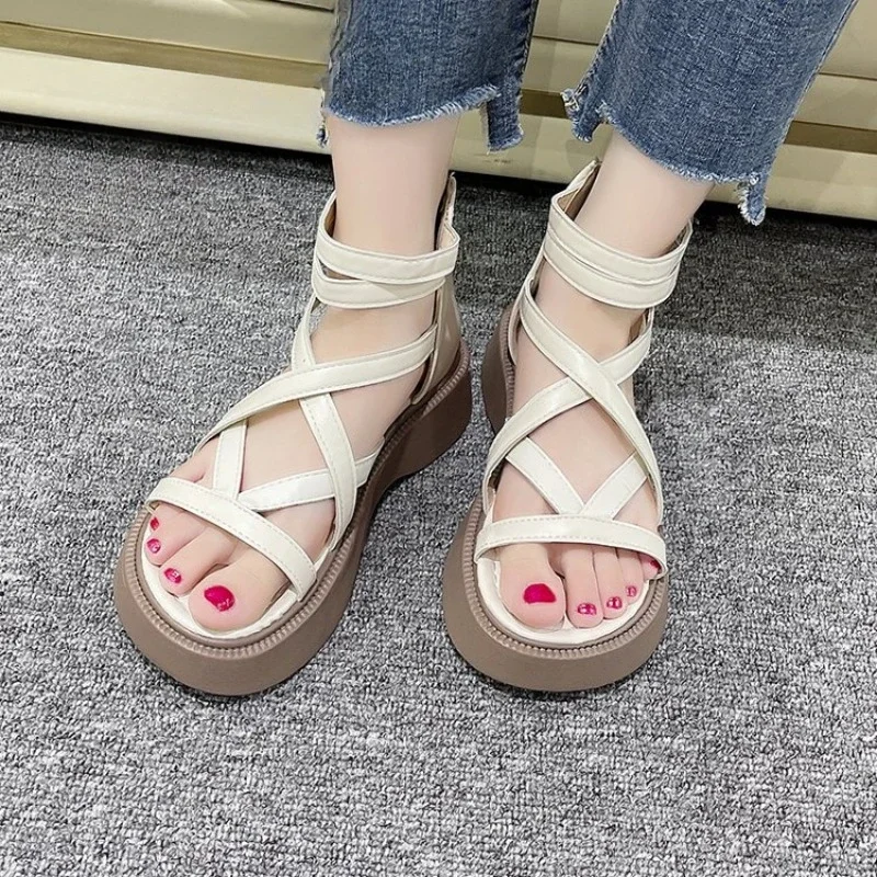 2024 Hollow Women\'s Casual Comfort Sandals Women\'s Open Toe Lace Flat Sandals Thick Heel Wedge Shoes