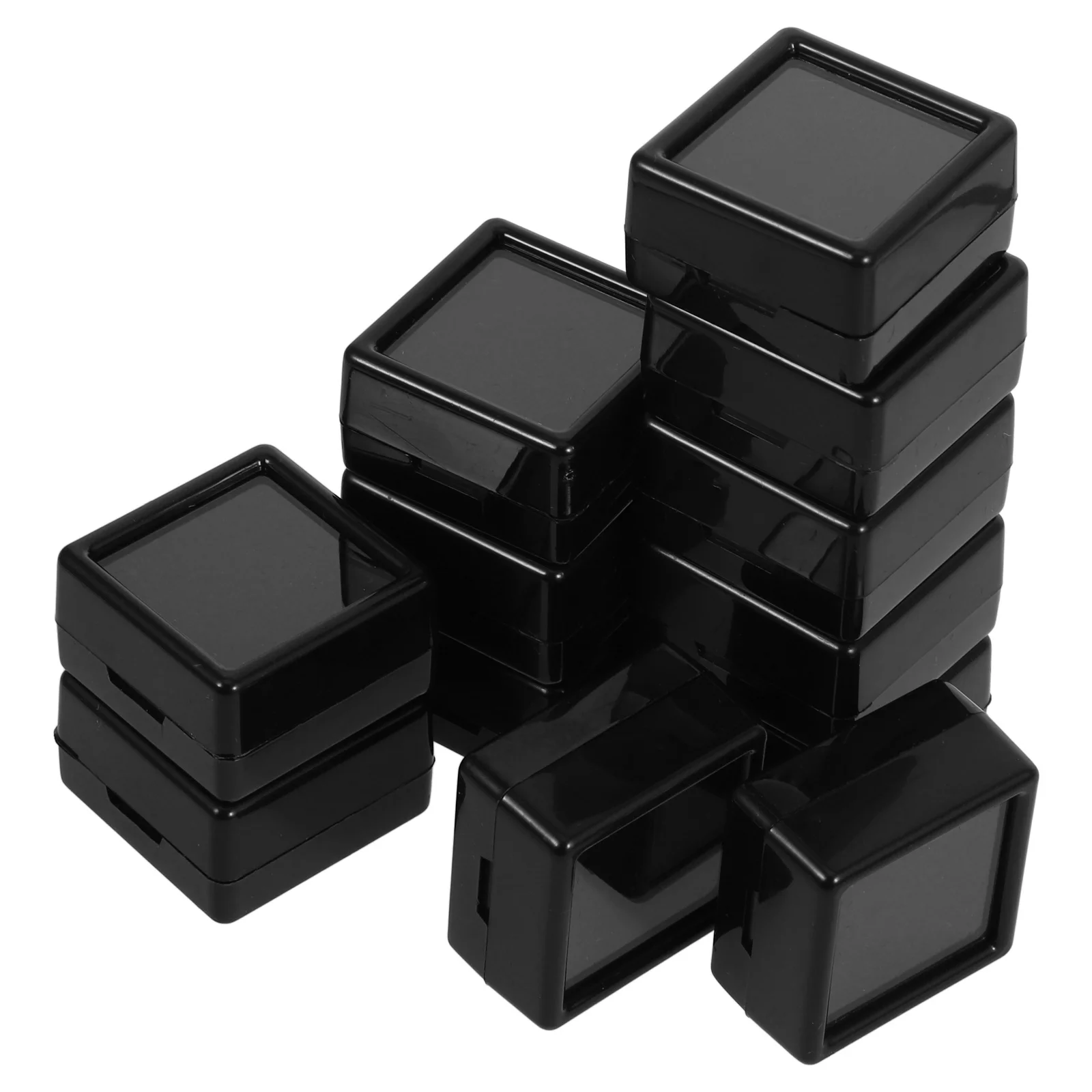 12 قطعة صناديق عرض الأحجار الكريمة البلاستيك الأسود غطاء زجاجي شفاف الإسفنج عينة معدنية مجوهرات التخزين المنظم