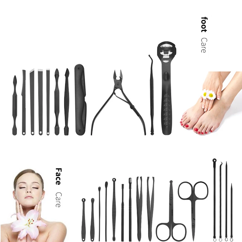 25 قطعة مجموعة مانيكير مجموعة وظائف كاملة المهنية الفولاذ المقاوم للصدأ باديكير مجموعات مقص الأظافر مع أدوات الأظافر المحمولة