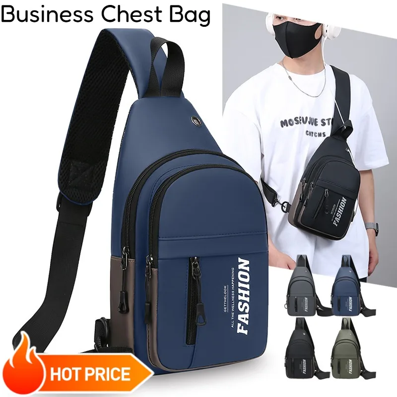 

Men's Trendy Business Chest Bag Casual Crossbody Shoulder Bag with Headphone Port Simple Fashion Versatile Sling Bag
