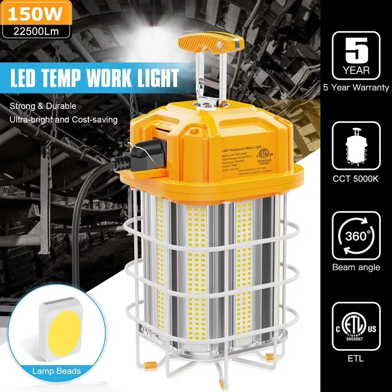 21000LM Industrial Temporary Work Light Construction String Fixture Outdoor Construct Lights 150W 5000K 100-277VAC US PLUG