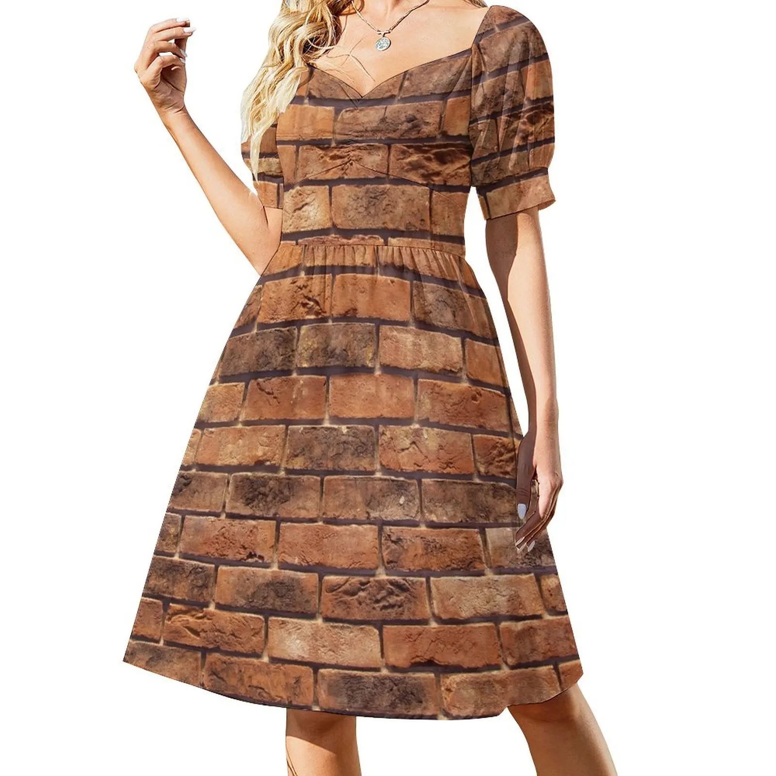 Pattern/Texture - Photography - Red Brick Wall - 2 Design Short Sleeved Dress