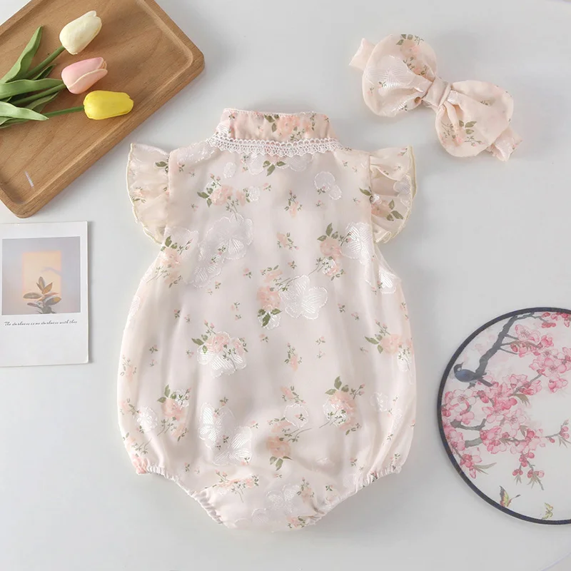 2024 New Summer 0-24M Baby Girl Clothing Toddler Baby Girls Jumpsuit Flying Sleeve Cotton Printing Infant Baby Girls Bodysuits