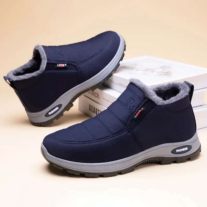 New Cotton Men's Shoes Snow Outdoor Warm Cotton Boots Fleece and Thickened Ankle Boots Soft-soled Comfortable Cotton Shoes Flats