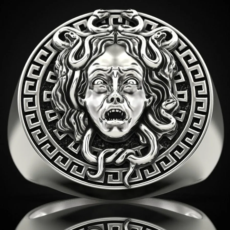 

19g 3D Medusa Gorgon Mens Religious Art Relief Real Customized 925 Solid Sterling Silver Rings Many Sizes 6-13