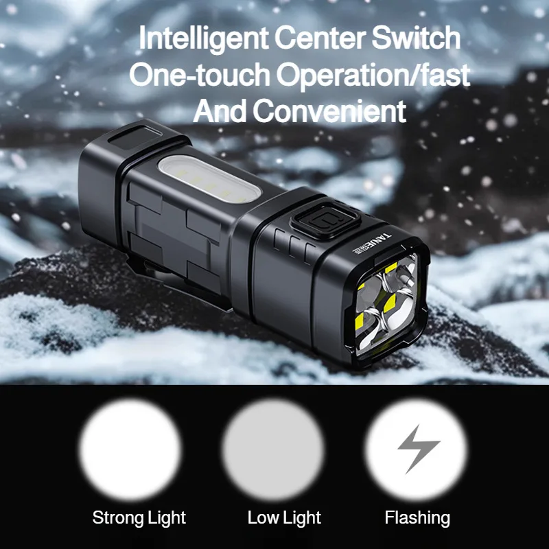 Mini Flashlight USB-C Rechargeable 1200 Lumen Powerful Portable Camping Light Backpack Clip Keychain Torch 4 Modes COB Side Lamp