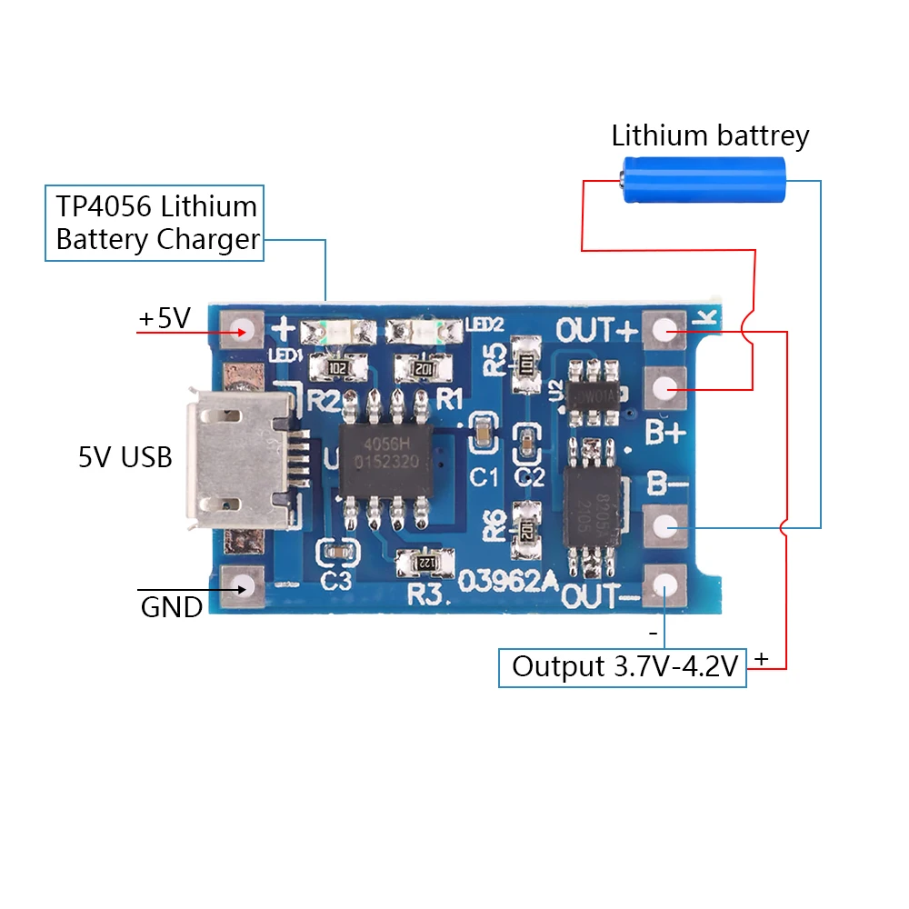 Mini Micro Type-c USB 5V 1A 18650 TP4056 Lithium Battery Charger Module Charging Board With Protection Dual Functions 1A Li-ion