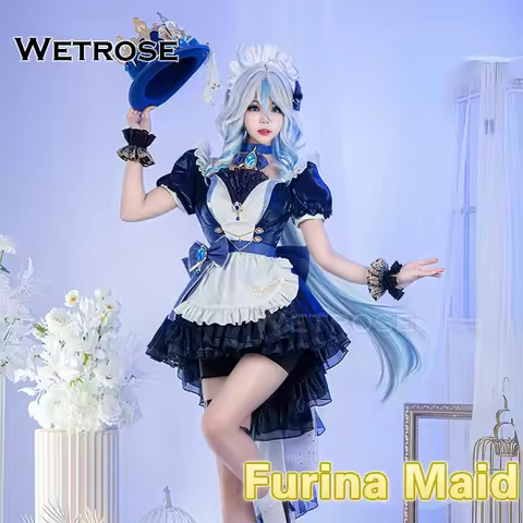 【Wetrose】In Stock Fanart Furina Focalors Hydro Archon Maid Cosplay Costume Genshin Impact Waitress Full Set Wig Halloween Xmas