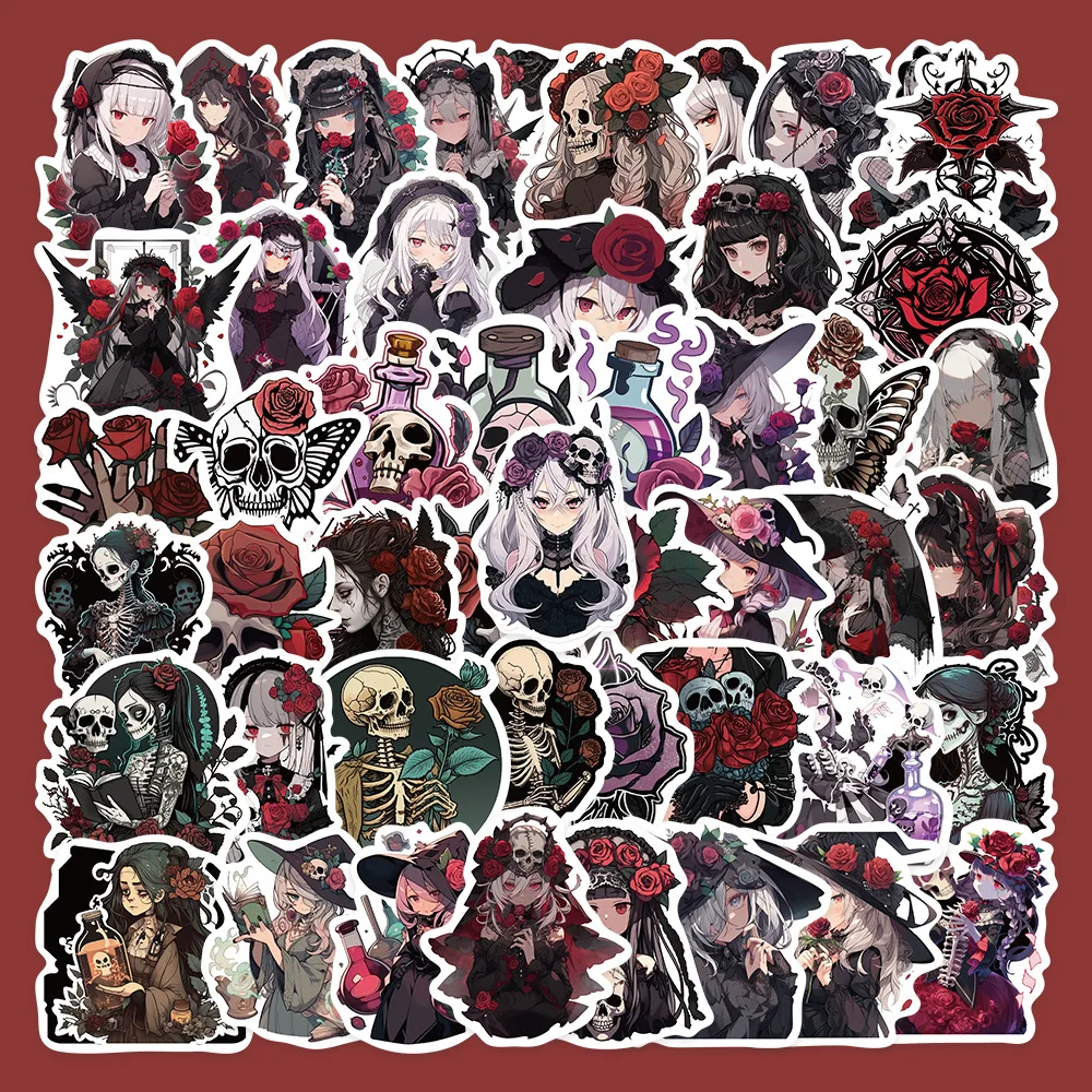 

50Pcs Cartoon Animation Two-Dimensional Dark Gothic Girl Series Graffiti DIY Decorative Stickers Toys Wholesale