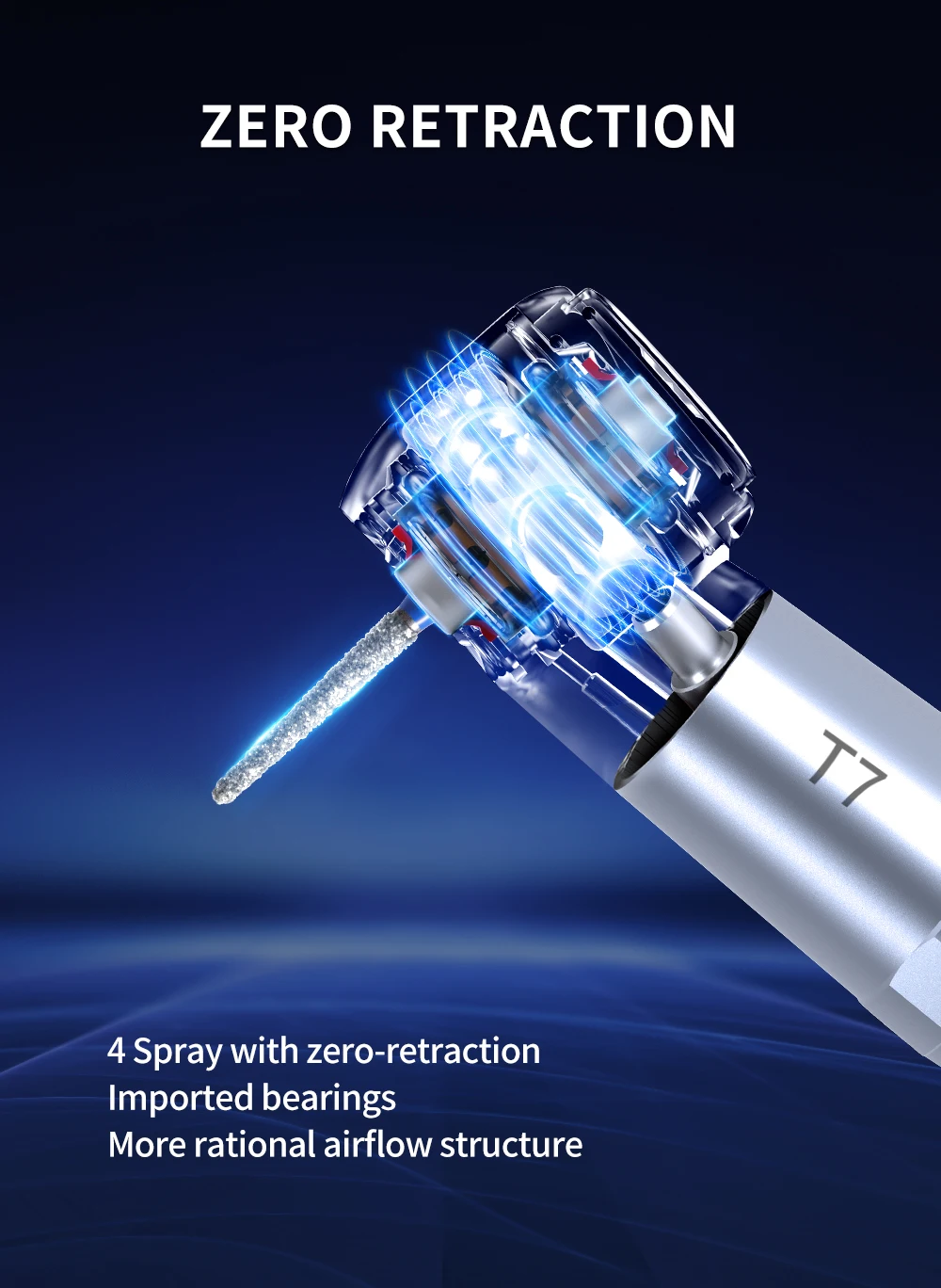 Dental High Speed Handpiece T7 Zero Retraction 4 Water Spray Push Button 2/4 Holes Air Turbine Handpiece for Dental Clinic