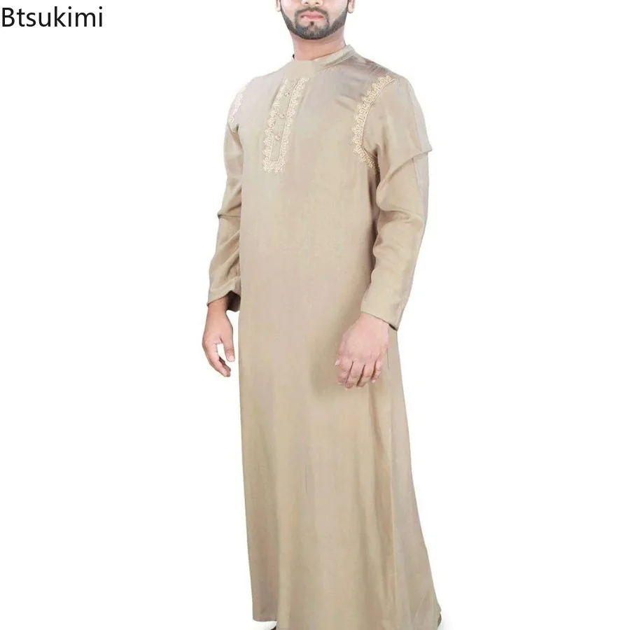 

New Men's Islamic Clothing Solid Long Sleeve Muslim Men Saudi Arabia Pakistan Kurta Muslim Costumes Muslim Dress Kaftan Thobe