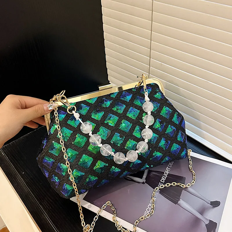 European American Fashion Sequins Evening Bags Beaded Handbags For Women Wedding Party Chain Shoulder Bag Small Clutches Purse