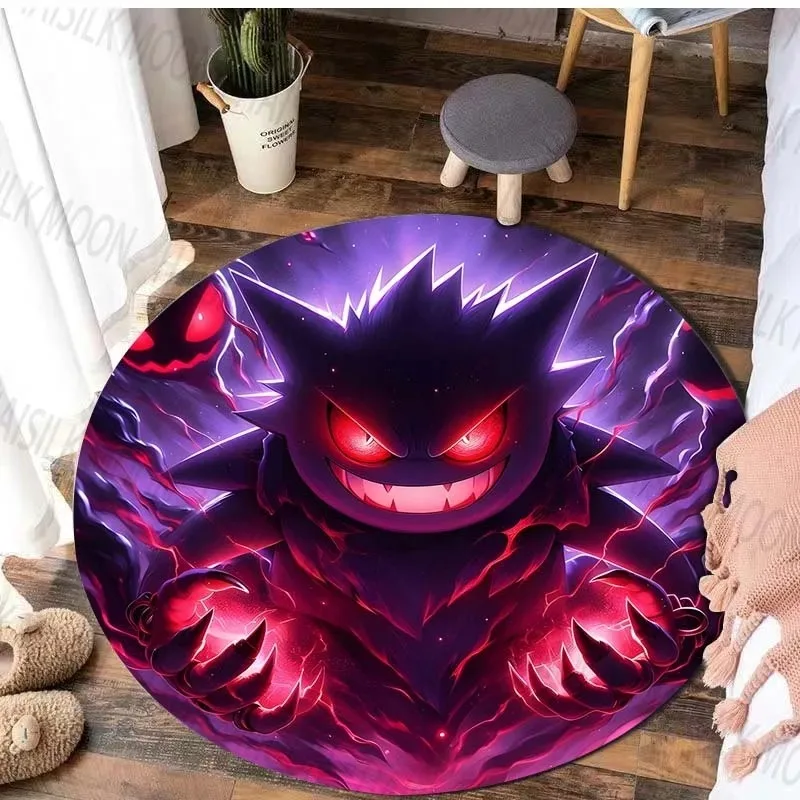 MINISO Disney Game Pokémon Gengar Printed Round Rug Bedroom Living Room Carpet Doormat Sofa Table Area Rug Floor Mat Home Decor