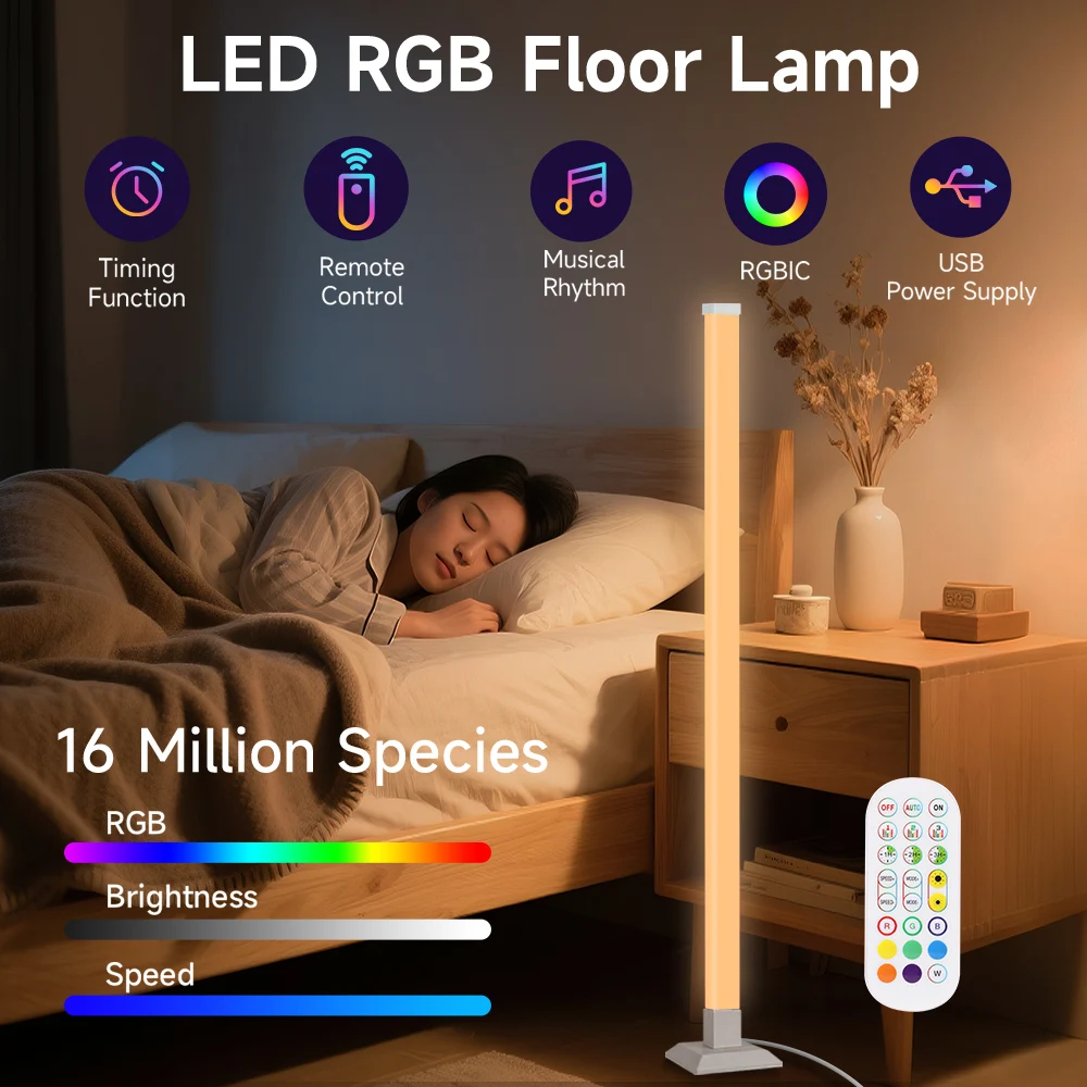Smart LED Floor Light RGB Stand Floor Lamp Bar App Control Neon Lights Room Ambience Lighting For Bedroom Parlor Christmas Decor