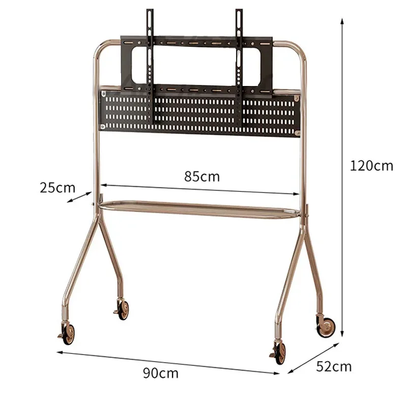 Rolling TV Stand with Wheels Minimalist Stainless Steel Mobile TV Cart Universal Floor TV Mount for 32-75 Inch Flat Screen TVs
