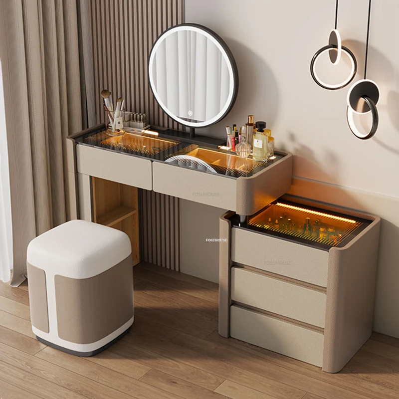 Simple Glass Solid Wood Dressers Modern Creative Dressing Table for Bedroom Furniture Designer Home Storage Cabinet Vanity Table