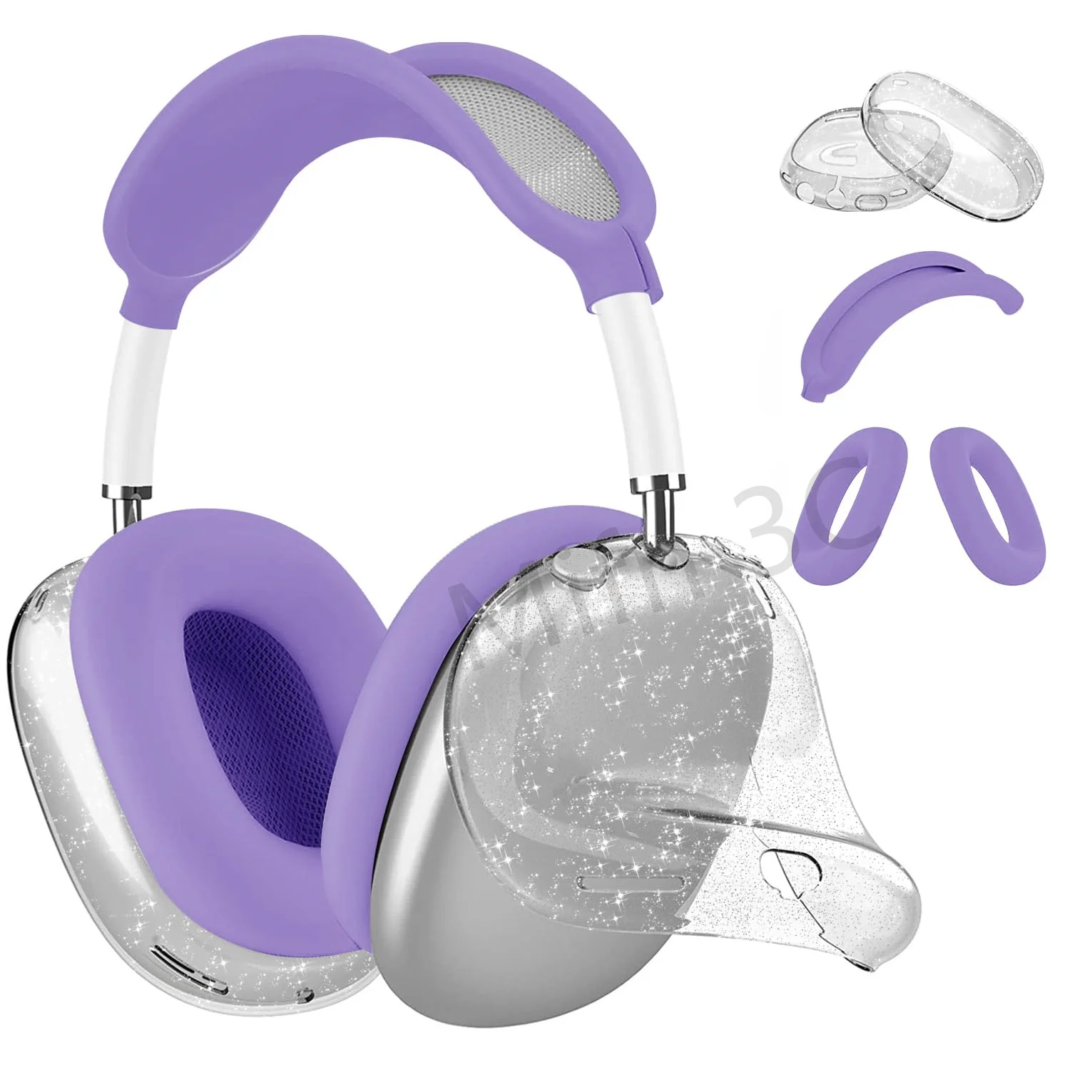 New Transparent Sparkle Case Cover White Set for Apple Airpods Max Headphones Case Ear/Earpad/ Handband Cover Accessories Purple