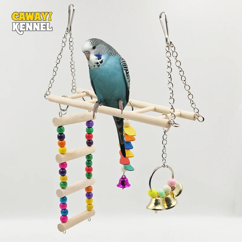 

Wooden Bird Swings Ladders Toys with Bell Pet Chewing Climbing Hanging Toy for Parrot Parakeets Cockatiels Lovebirds Sun Conures