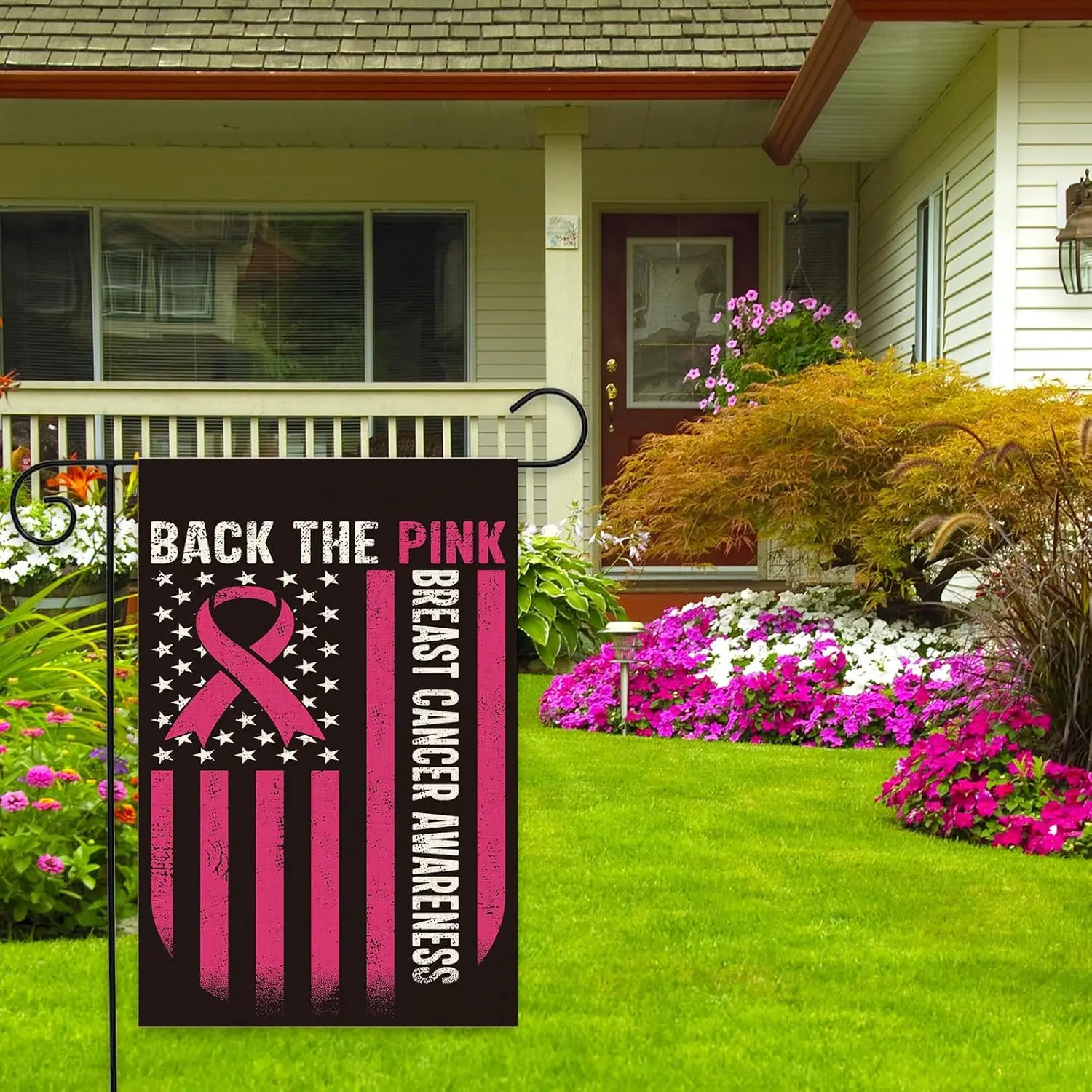 Back the Pink Garden Flag - Breast Cancer Awareness Ribbon Garden Flag - Hope Love Cure Inspirational Support Yard Outdoor D EEZ