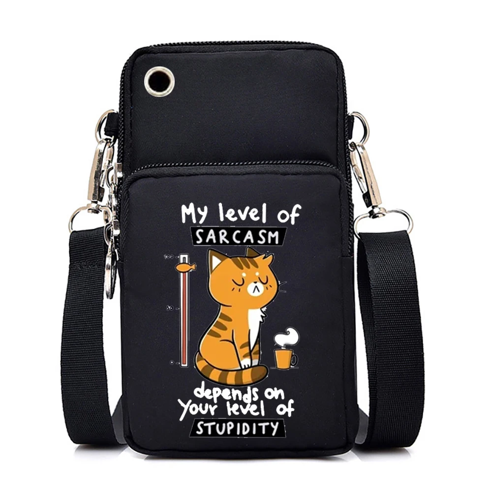 Gato preto não estou afogando gráfico mini saco do telefone móvel gato engraçado café saco do mensageiro pequenos sacos crossbody bolsas femininas bolsa