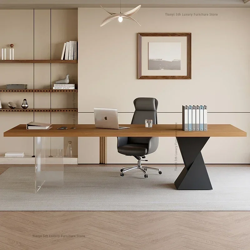 

Luxury Acrylic Office Desks High-end Boss Solid Wood Designers Office Desks Simple Modern Office Furniture مكاتب كمبيوتر FYOD